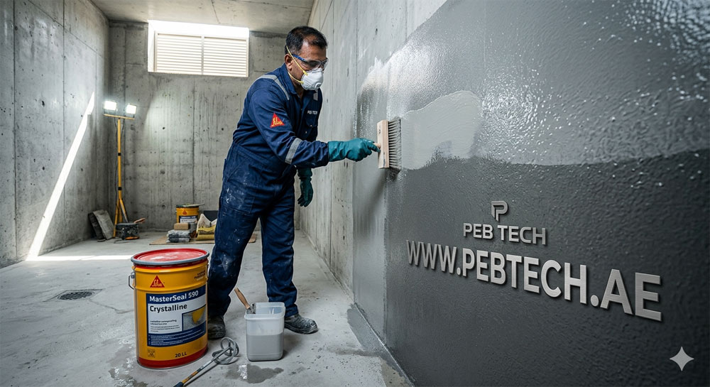 basement waterproofing company in Sharjah UAE applying crystalline waterproof coating